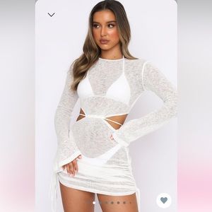 Break Free Long Sleeve Mini Dress White Beach Coverup